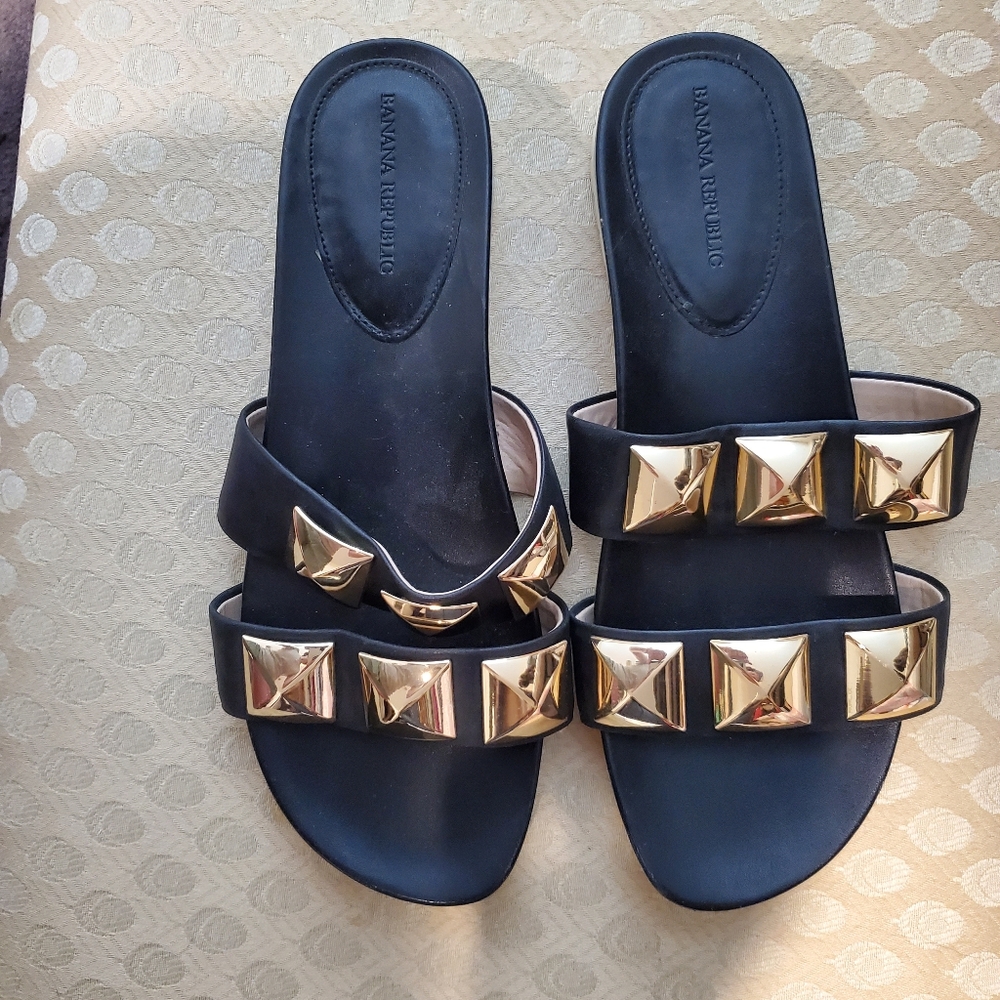 Banana Republic Cagney Black Leather Slide-in Sandals, SZ 9.5